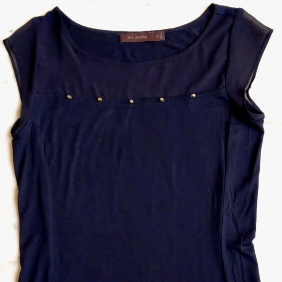 The Limited Rayon Spandex Sleeveless Blouse w/sheer sleeve, front and gold decor - Picture 4 of 4